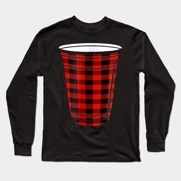 Red Buffalo Plaid Party Cup Matching Christmas Pajama Long Sleeve T-Shirt by TeeAbe